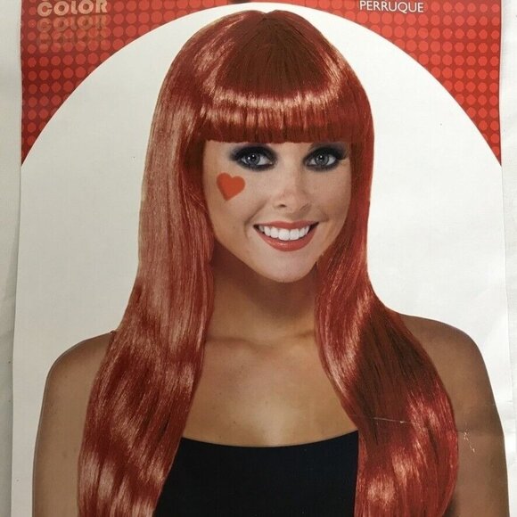 Wig Neon Red Long Bangs Theater Ariel Mermaid Cosplay Dress-up Halloween Costume - Picture 11 of 11